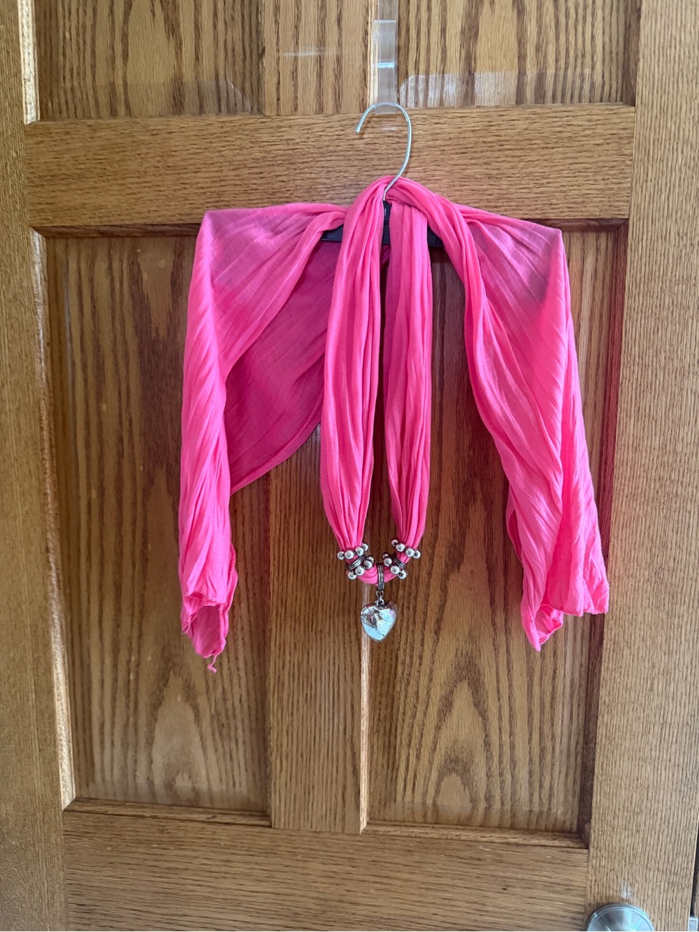 Bright Pink Heart Charm Scarf Wrap